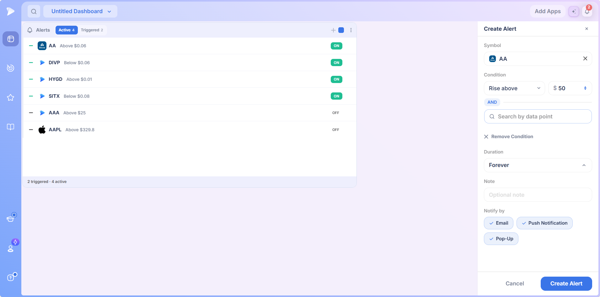 Add Condition pressed showing the AND divider and data point search