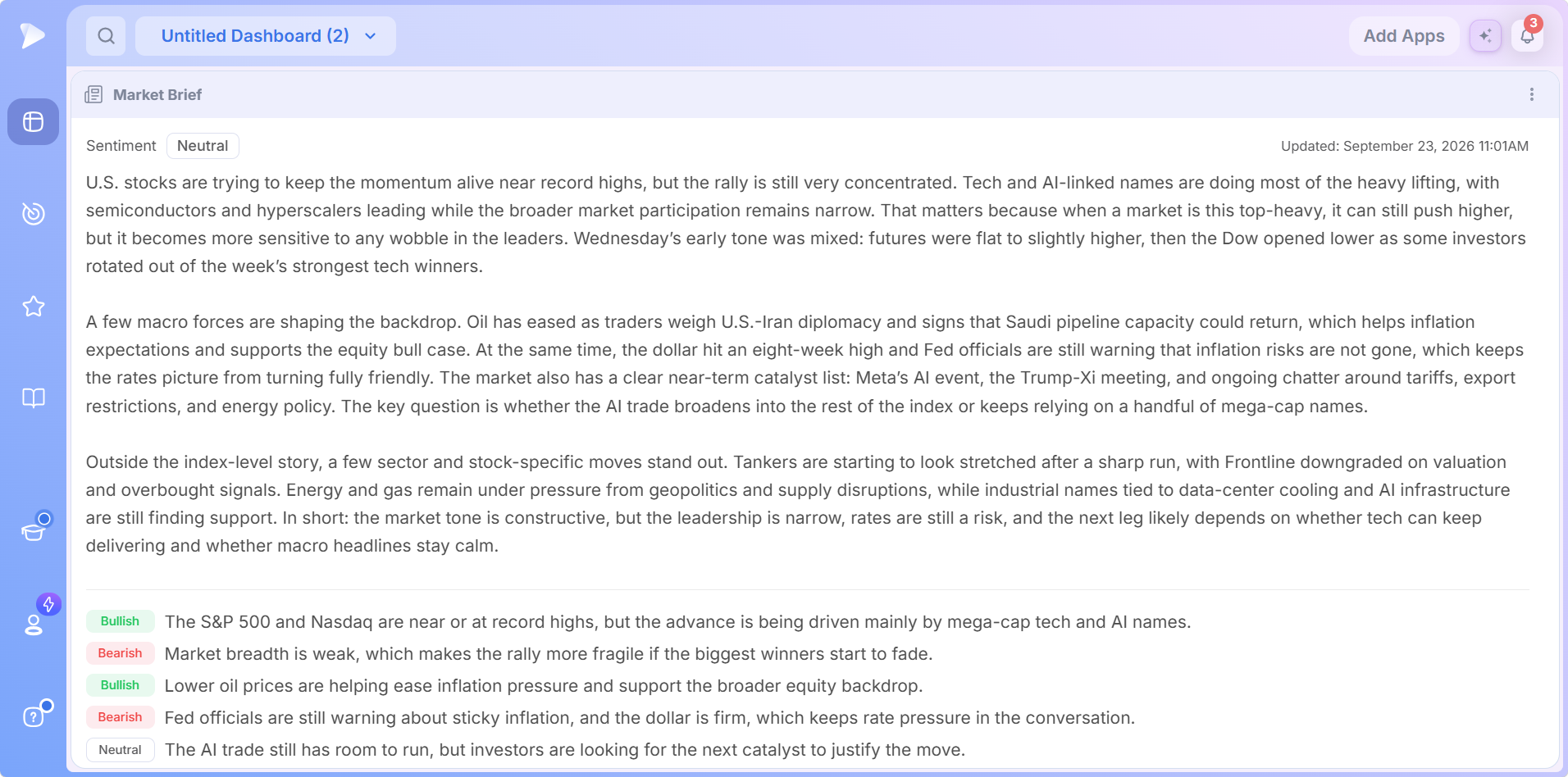 Research Features | Read the Market Before You Buy The Market Brief with sentiment verdict and tagged headlines