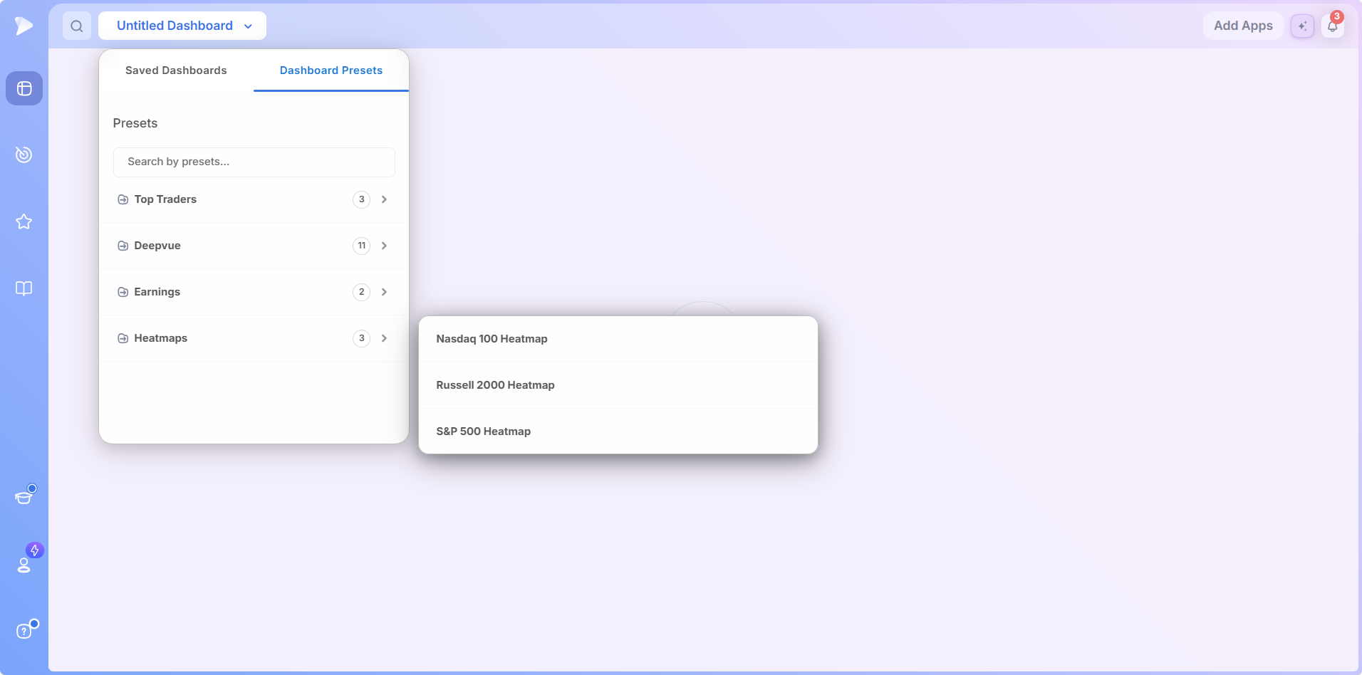 The Heatmaps preset folder with index heatmap dashboards