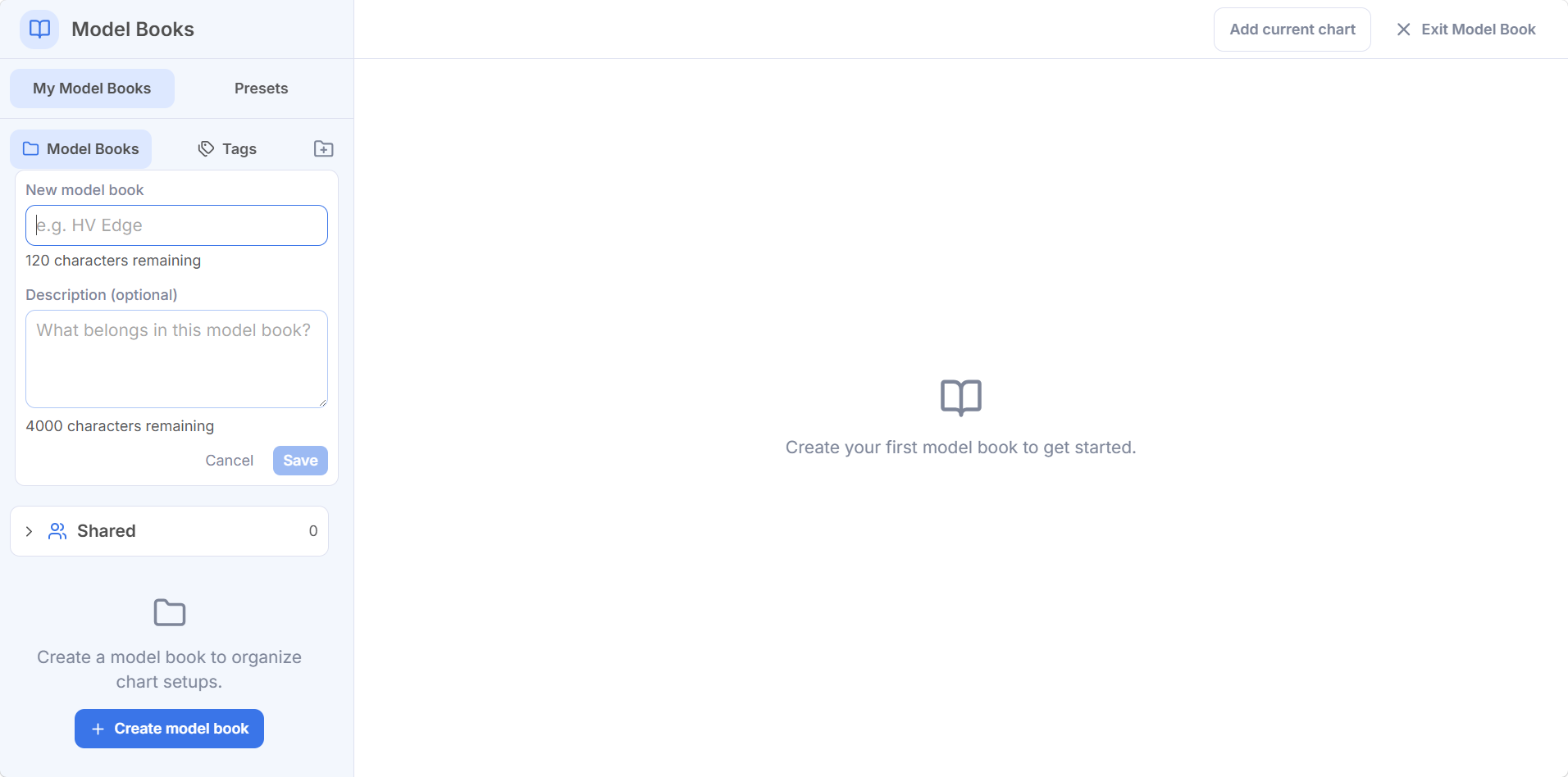 Create model book form with name and description fields