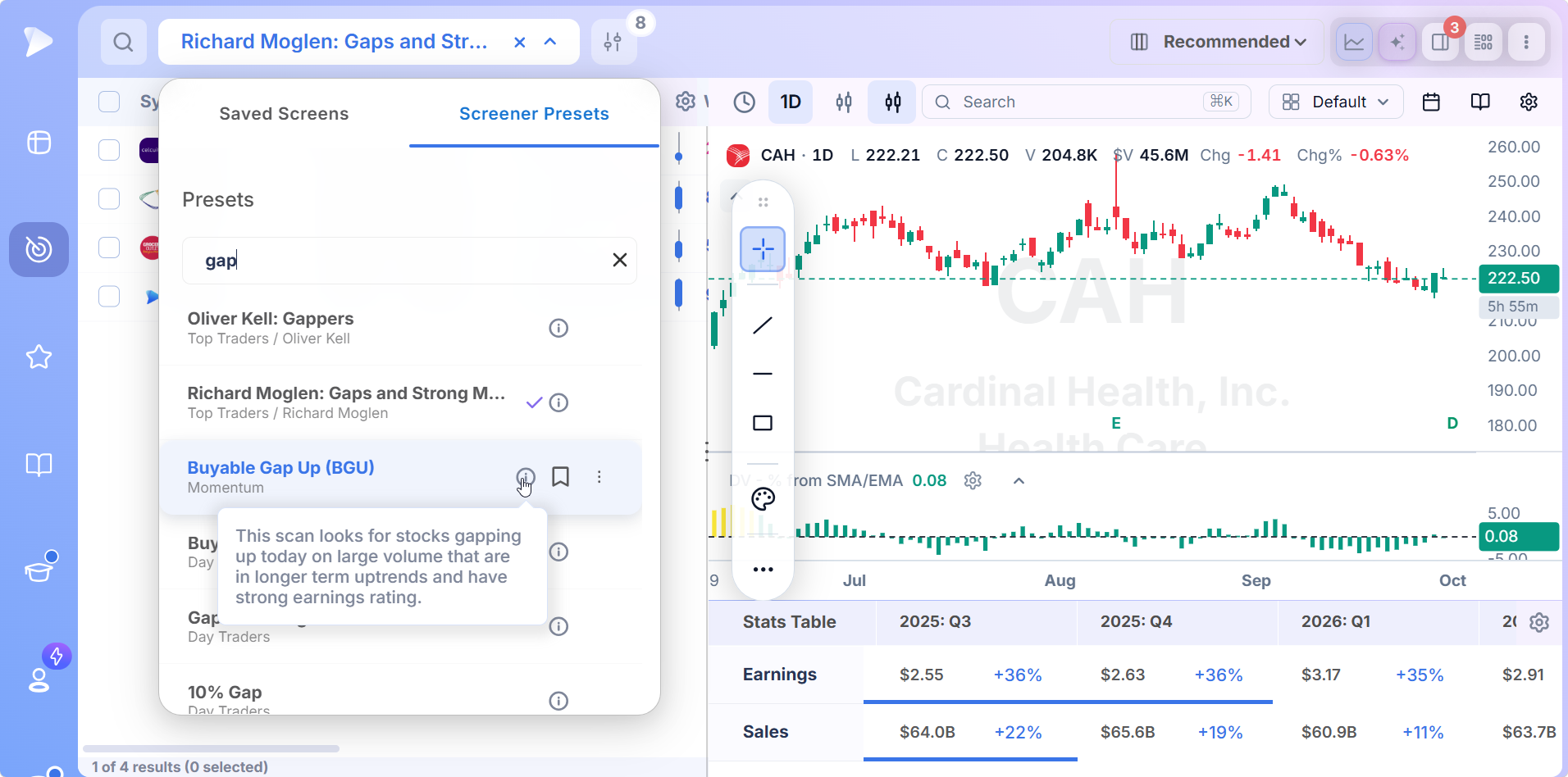 Gap Up Stock Screener with Pre Market Data | Deepvue Buyable Gap Up preset under the Momentum category in Deepvue's gap preset search