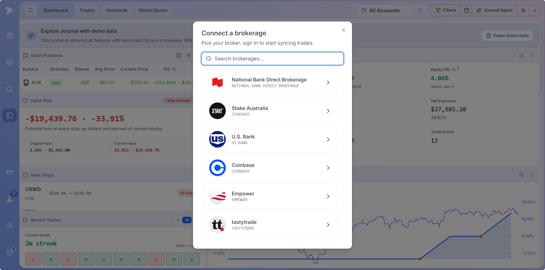 How to Use the Deepvue Trading Journal Connect a brokerage: search for your broker, pick it and sign in in the Deepvue Trading Journal